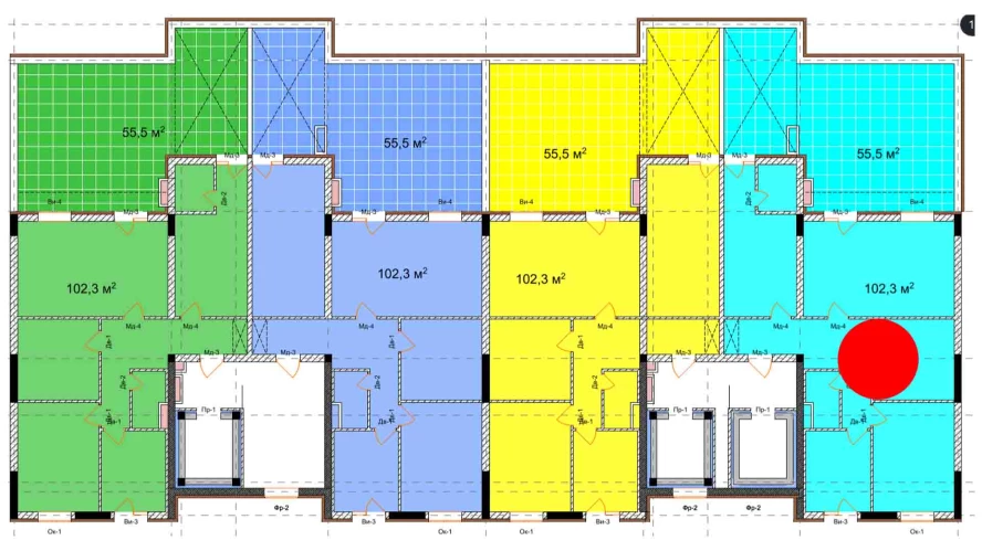 4-xonali xonadon 102.3 m²  13/13 qavat