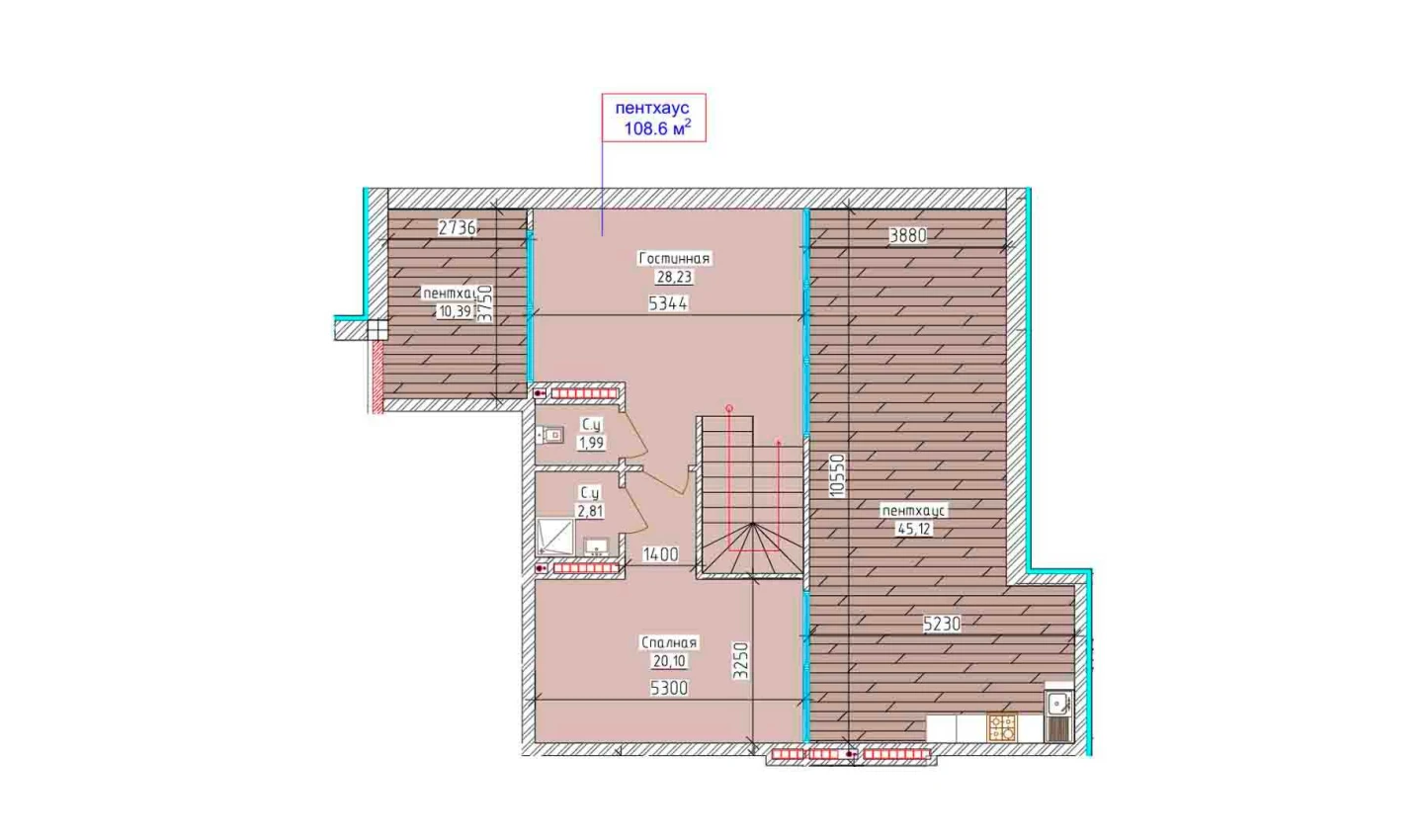 3-комнатная квартира 101.46 м²  9/9 этаж