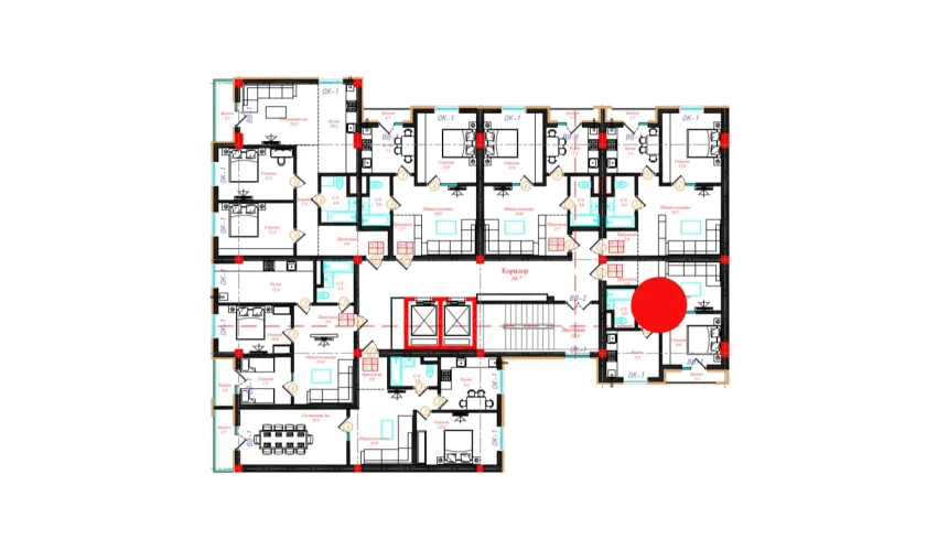 1-комнатная квартира 41 м²  4/10 этаж | Жилой комплекс CHINARA PARK