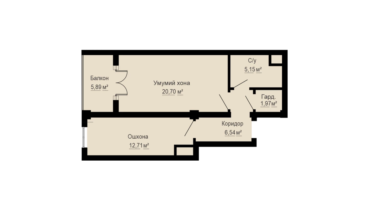 1-xonali xonadon 53 m²  12/12 qavat