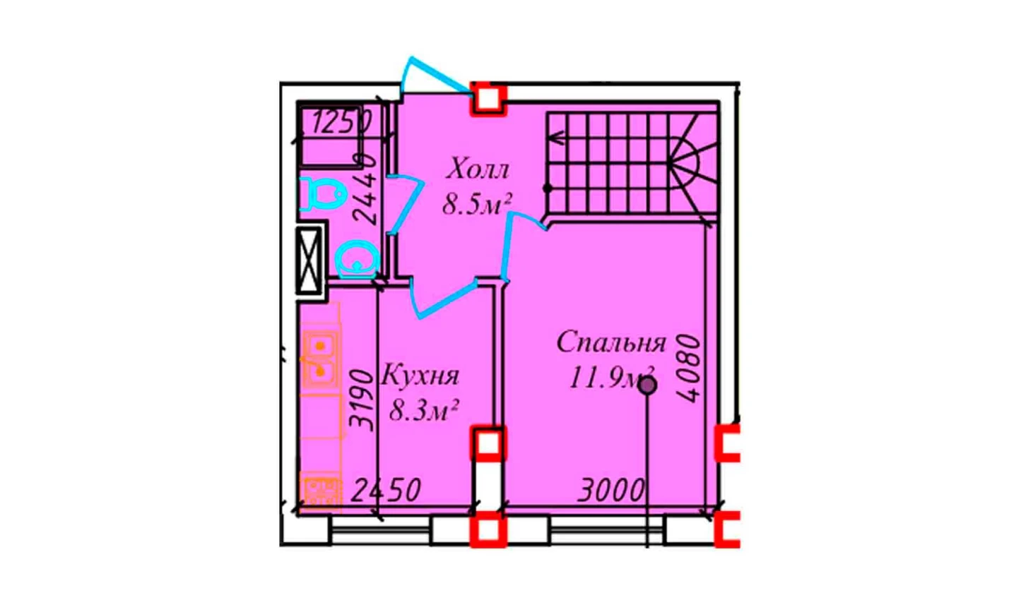 1-xonali xonadon 100.5 m²  5/5 qavat