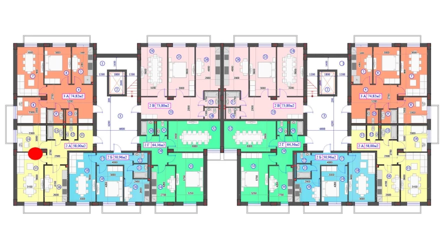 2-комнатная квартира 58 м²  0/0 этаж