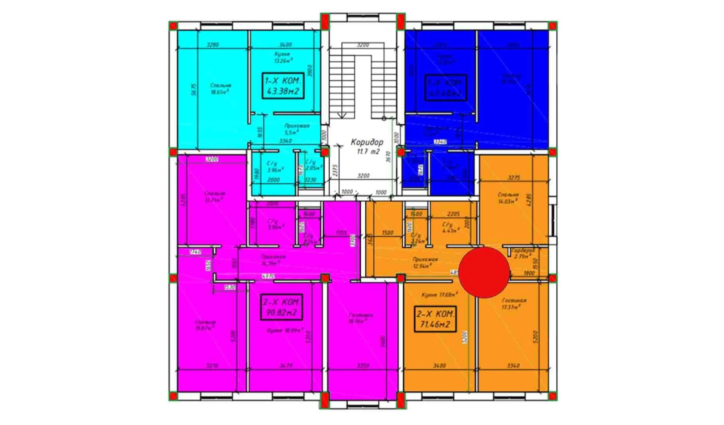 2-комнатная квартира 71.46 м²  4/4 этаж