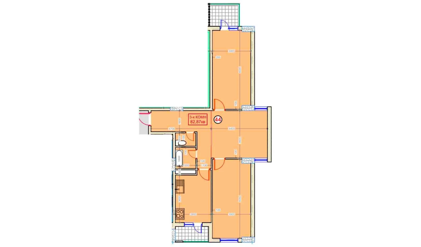 3-xonali xonadon 82.87 m²  2/2 qavat