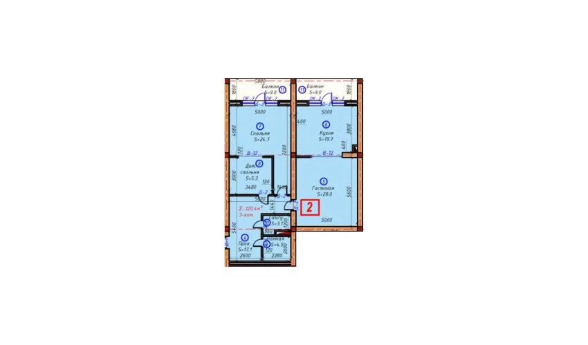 3-xonali xonadon 120.4 m²  5/9 qavat | SAMARQAND CITY Turar-joy majmuasi