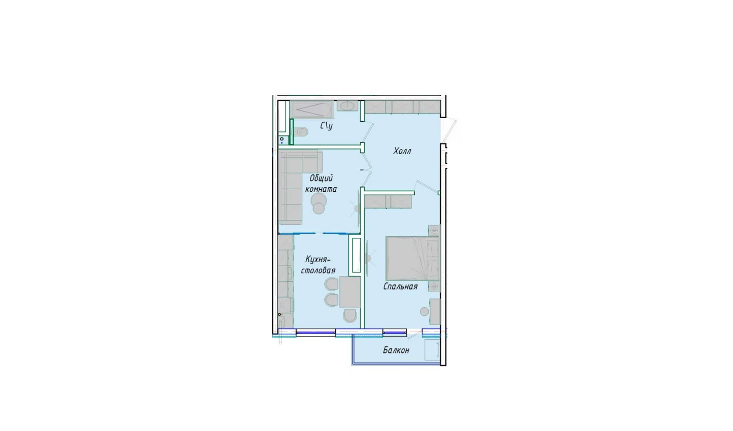 2-комнатная квартира 54.93 м²  12/12 этаж