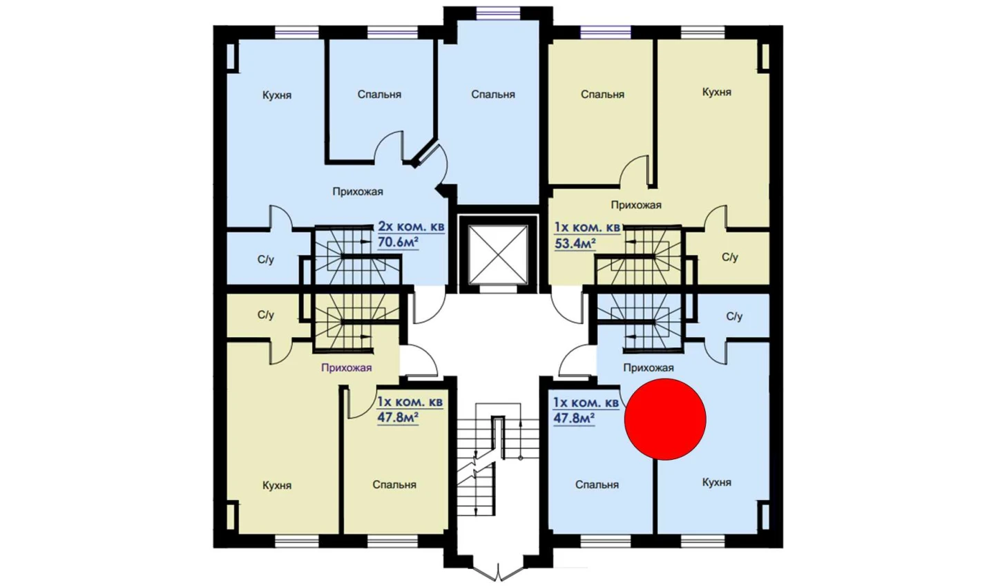 2-комнатная квартира 47.8 м²  1/1 этаж