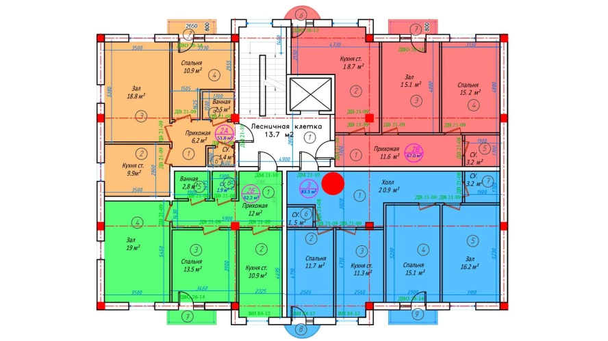 3-xonali xonadon 83 m²  6/6 qavat