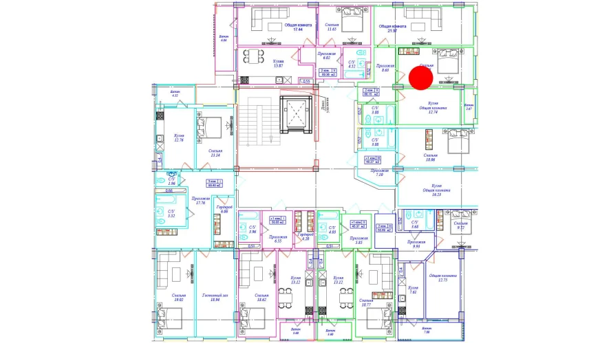 2-комнатная квартира 66.15 м²  6/6 этаж