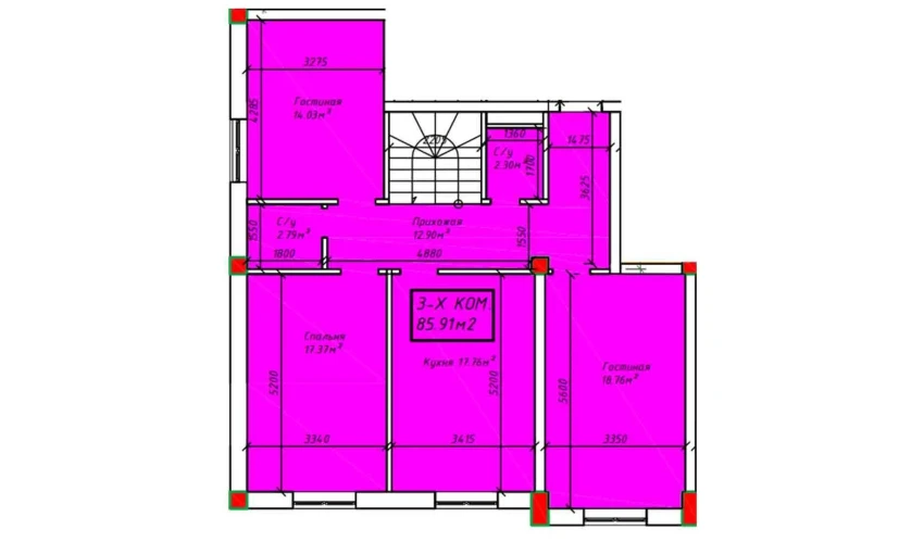 3-xonali xonadon 158.78 m²  1/4 qavat | SABZAVOT CITY Turar-joy majmuasi