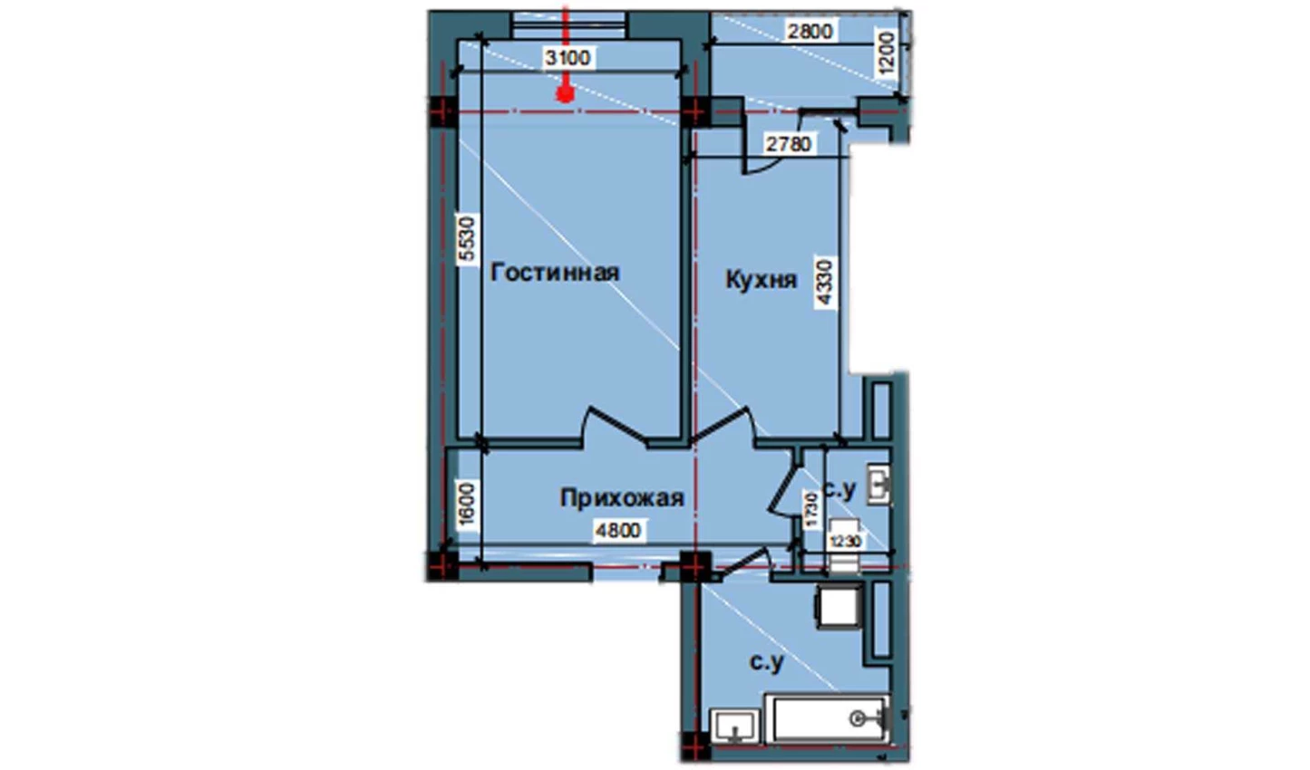 1-комнатная квартира 49.8 м²  9/10 этаж