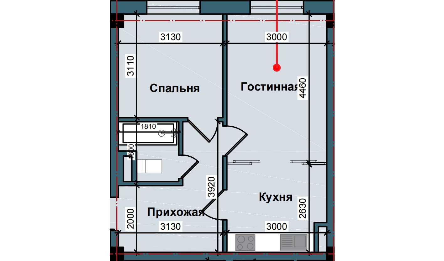 2-комнатная квартира 48 м²  1/1 этаж