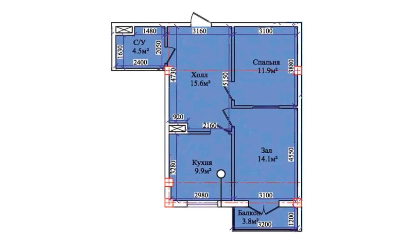 2-xonali xonadon 59.2 m²  5/9 qavat | CHIRCHIQ CITY Turar-joy majmuasi