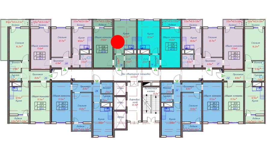 1-xonali xonadon 40.55 m²  8/16 qavat | TRINITY Turar-joy majmuasi