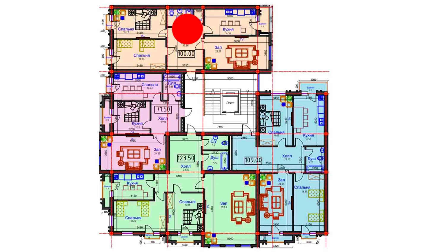 3-комнатная квартира 100 м²  6/6 этаж