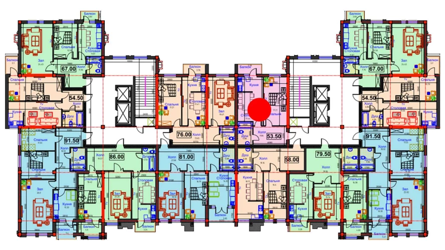 1-комнатная квартира 53.5 м²  10/10 этаж