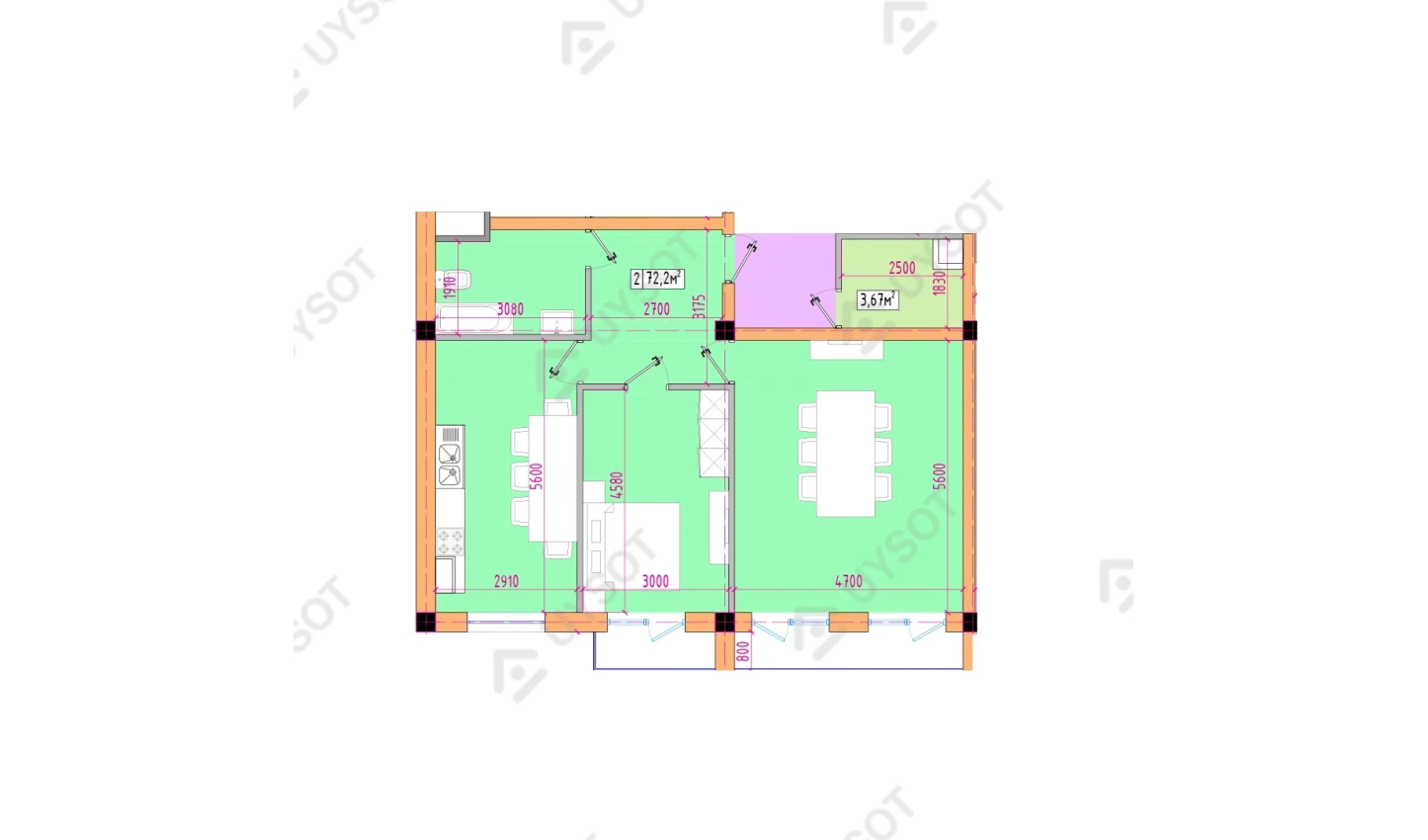 2-xonali xonadon 72.2 m²  2-11/2-11 qavat