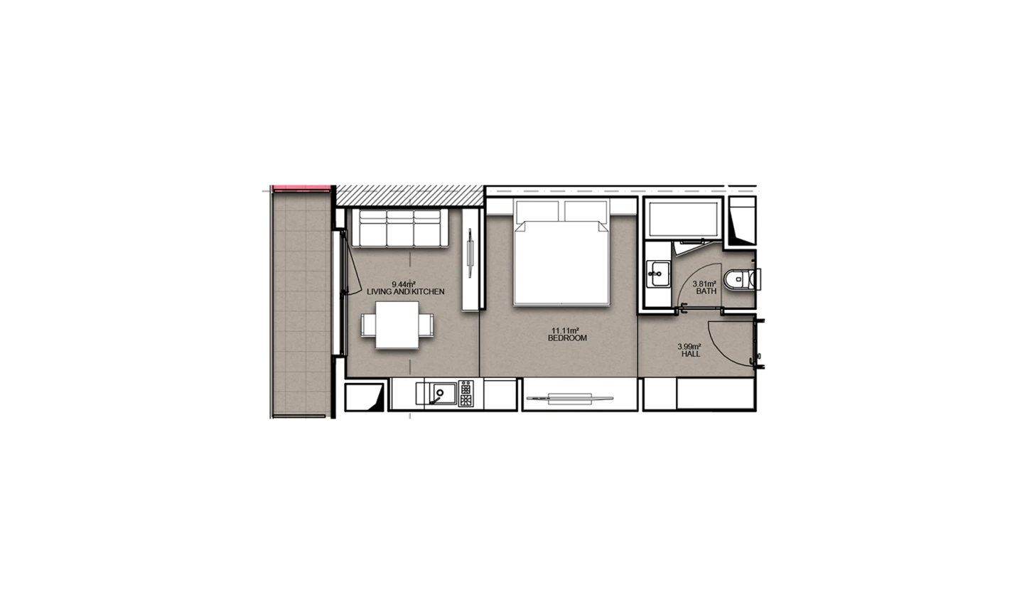 1-комнатная квартира 33.77 м²  8/8 этаж