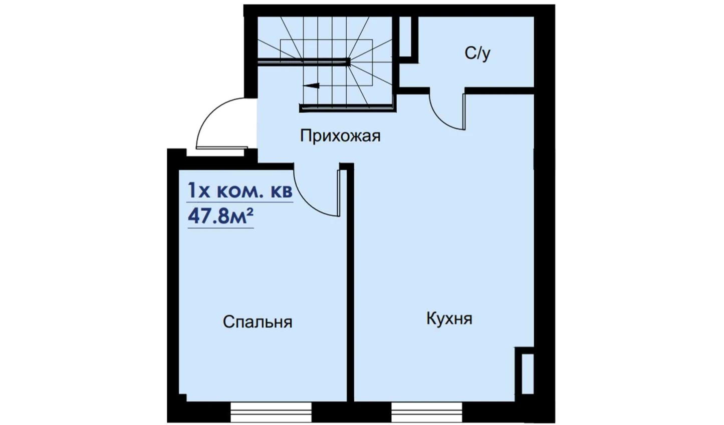 2-комнатная квартира 47.8 м²  1/1 этаж