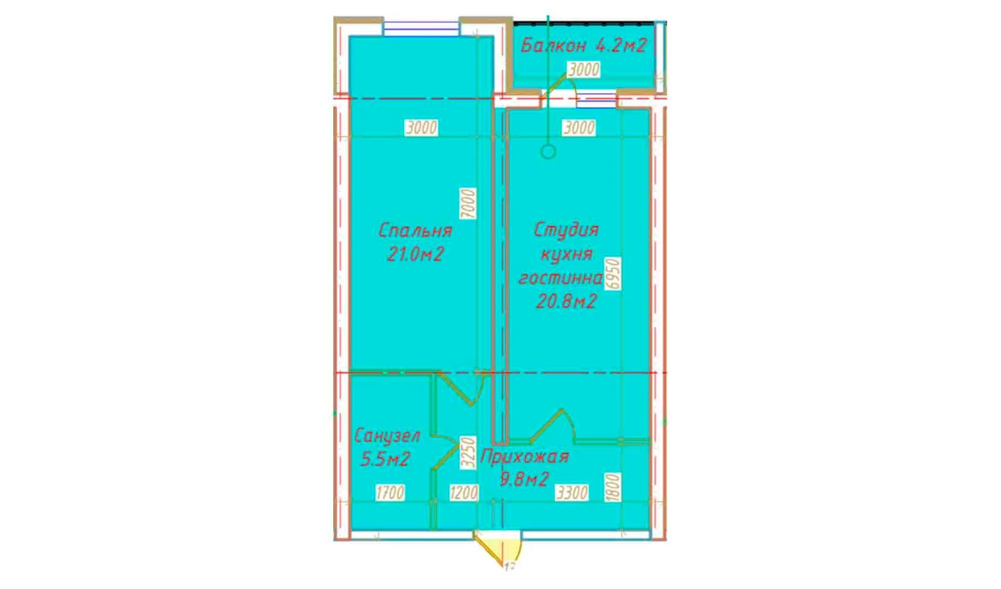 2-xonali xonadon 61.3 m²  4/4 qavat