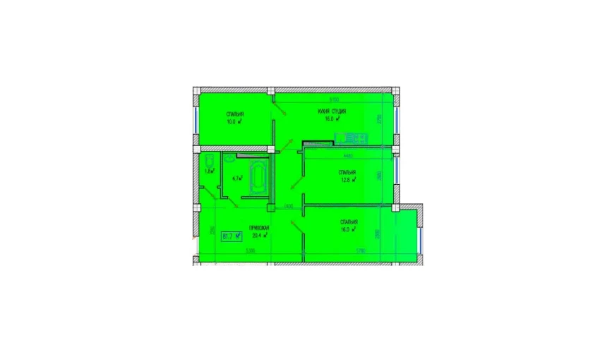 3-комнатная квартира 81.7 м²  1/1 этаж