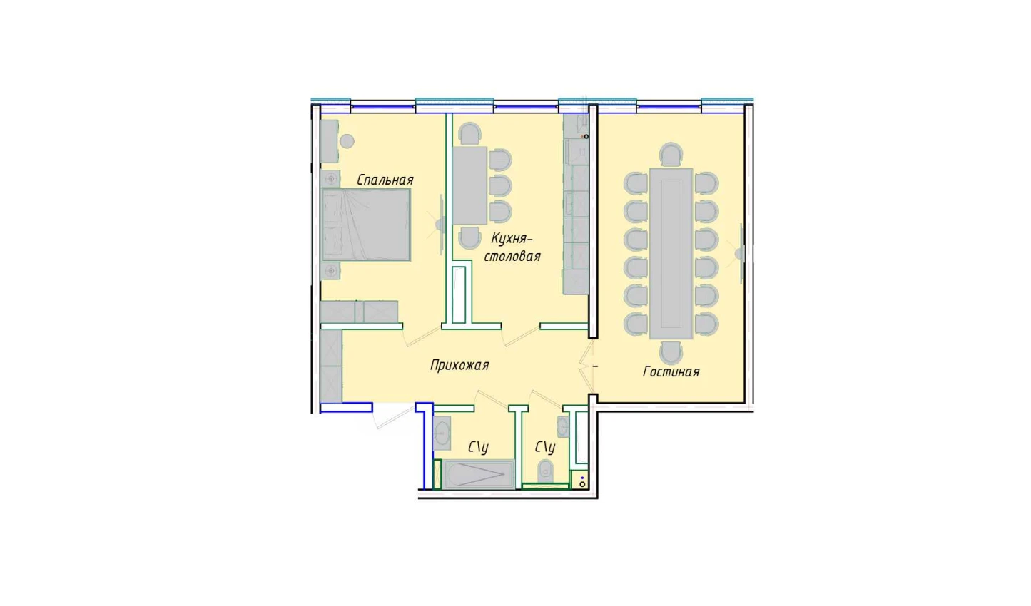 2-комнатная квартира 68.56 м²  1/1 этаж