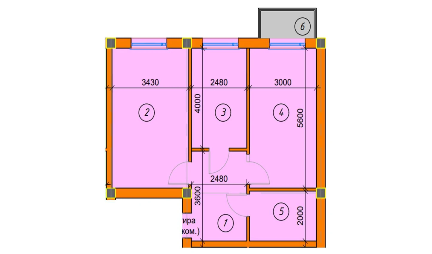 2-комнатная квартира 60.85 м²  3/3 этаж