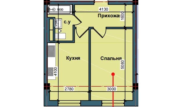 1-комнатная квартира 40.7 м²  1/1 этаж