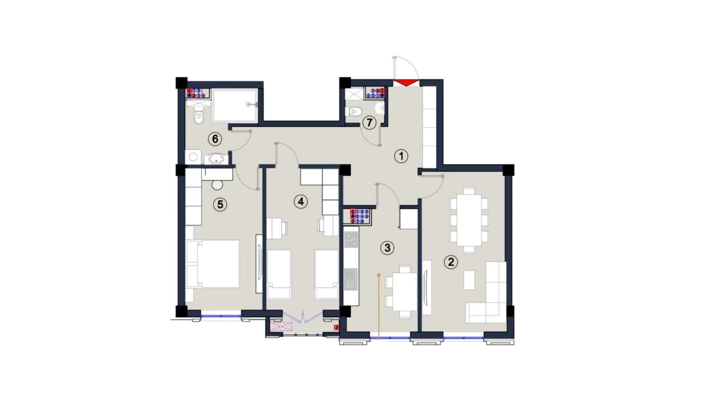 3-комнатная квартира 90 м²  2/2 этаж