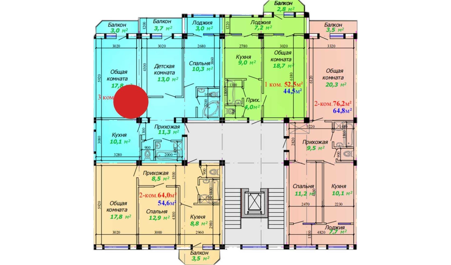 3-комнатная квартира 93.4 м²  2/2 этаж