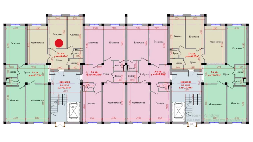 2-комнатная квартира 68.65 м²  1/1 этаж