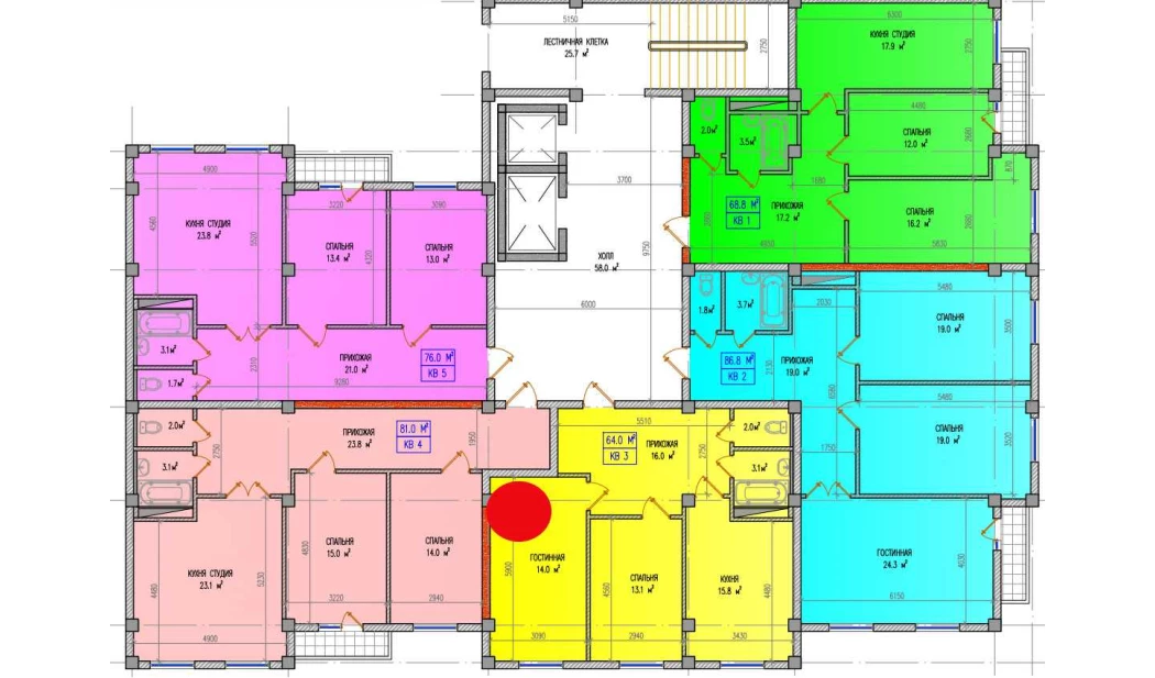 3-комнатная квартира 64 м²  7/7 этаж