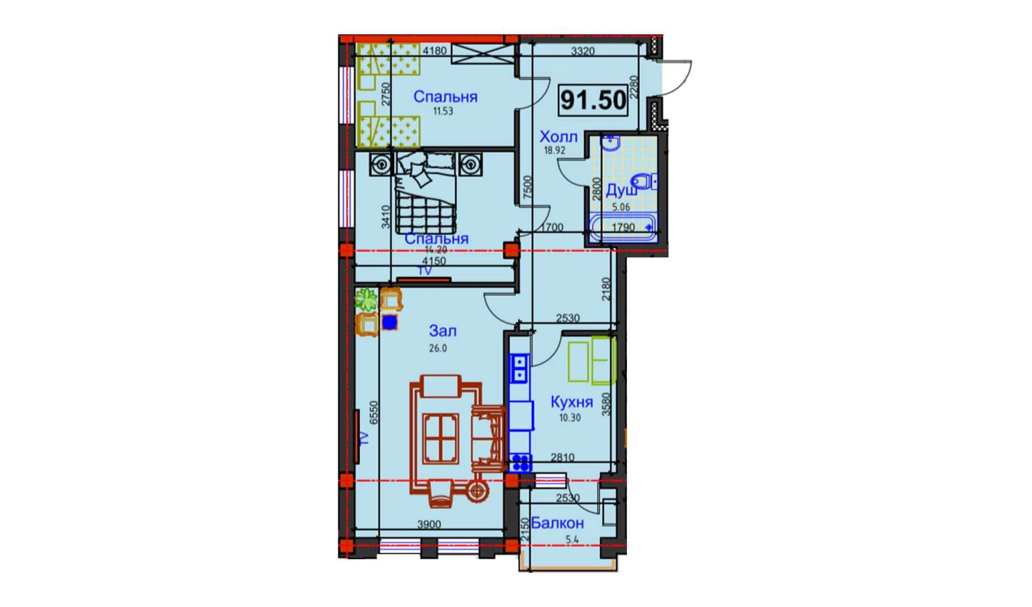 3-xonali xonadon 91.5 m²  11/11 qavat