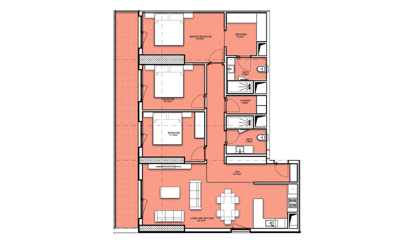 4-комнатная квартира 125.44 м²  22/22 этаж