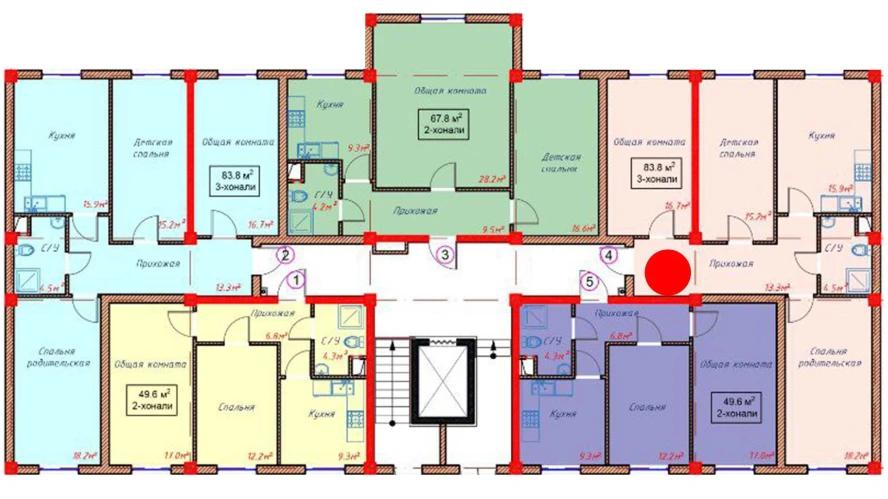 3-комнатная квартира 83.8 м²  1/1 этаж