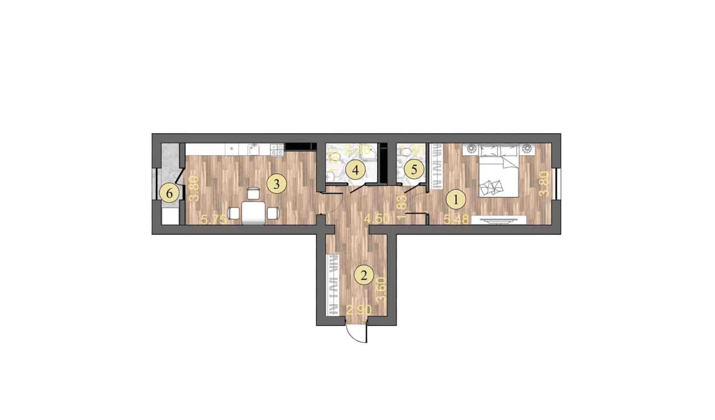 3-комнатная квартира 70.3 м²  3/3 этаж