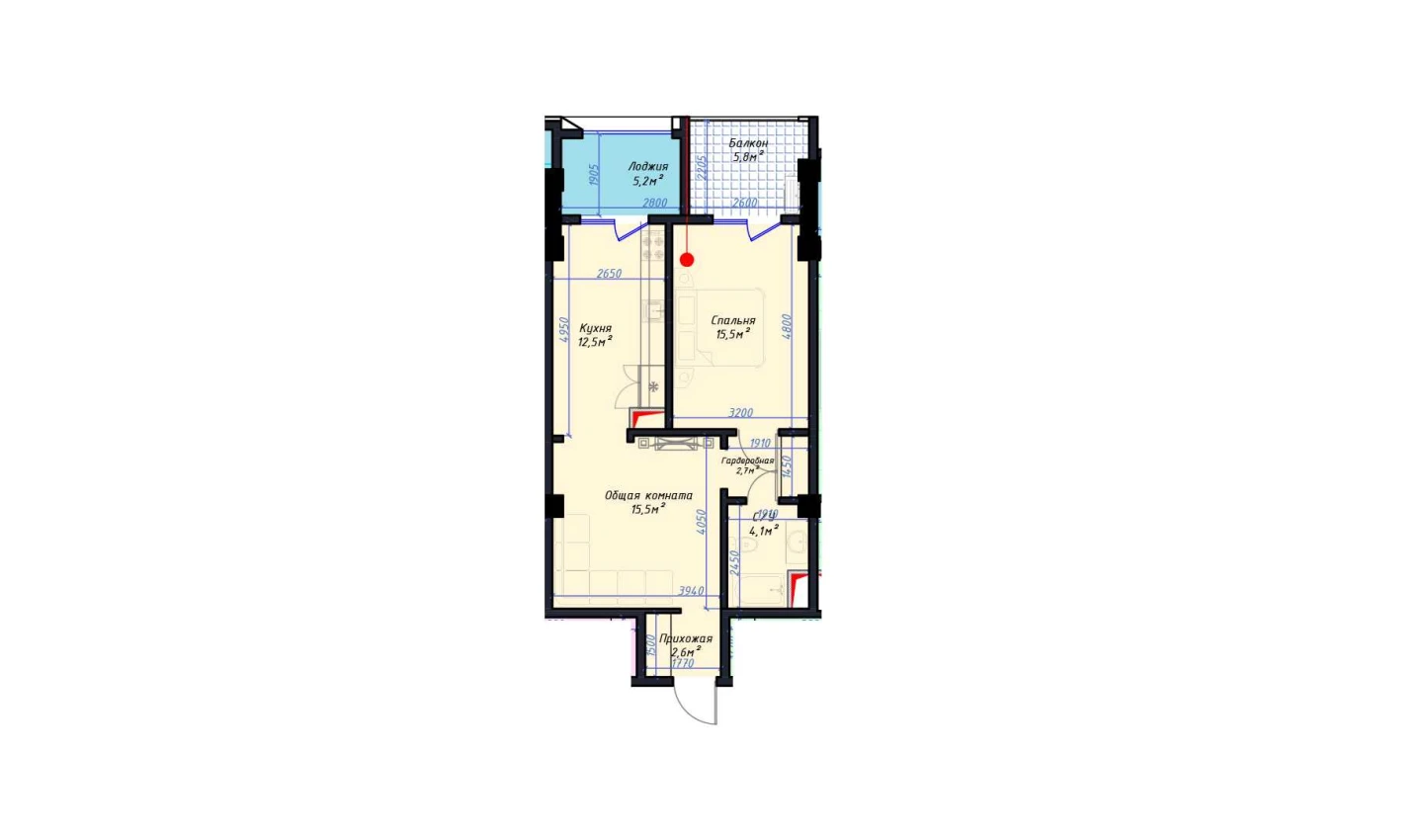 2-комнатная квартира 63.8 м²  6/6 этаж