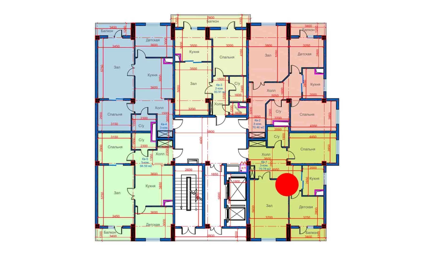 3-комнатная квартира 70.78 м²  3/3 этаж