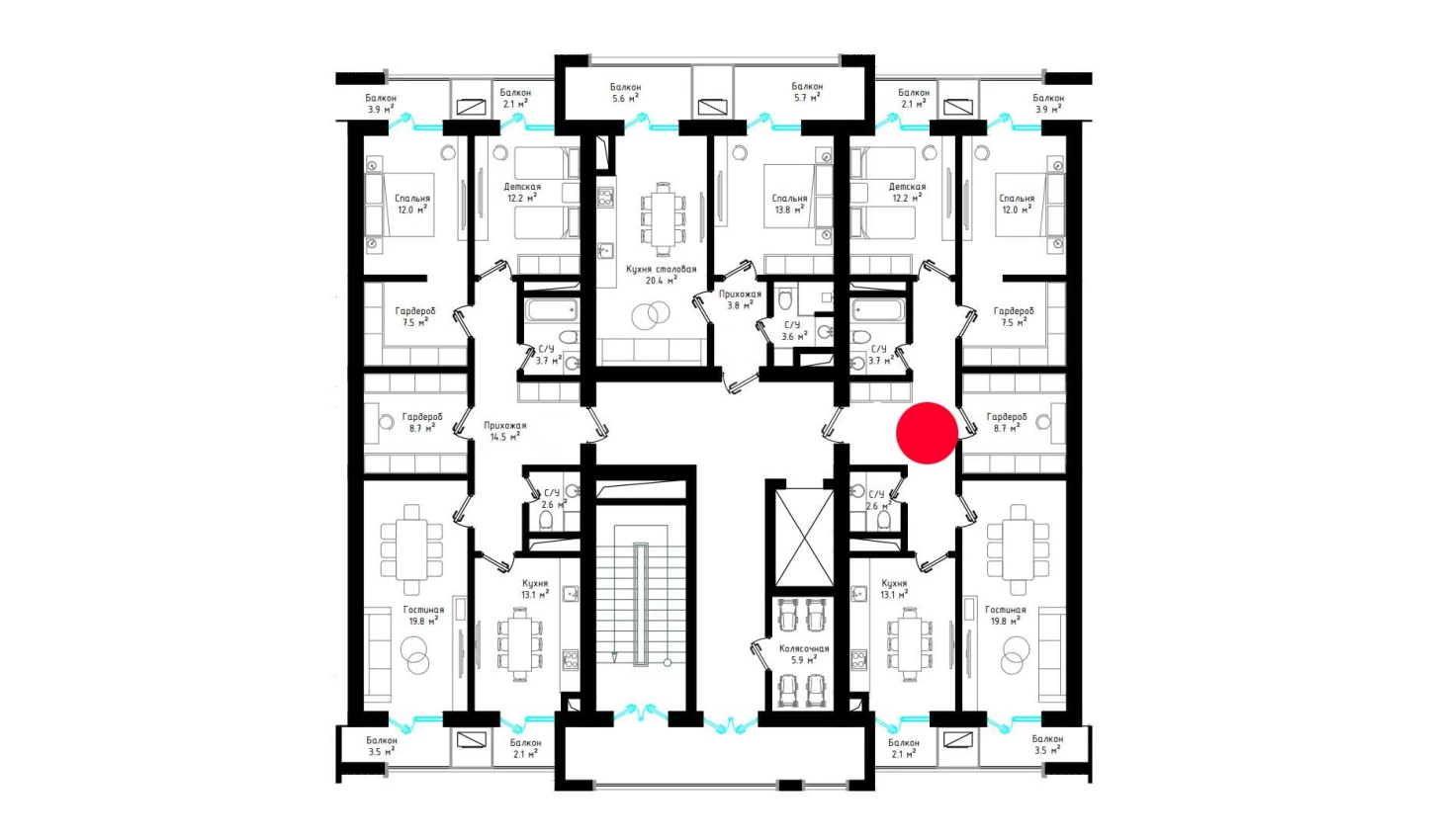 3-xonali xonadon 105.9 m²  5/5 qavat