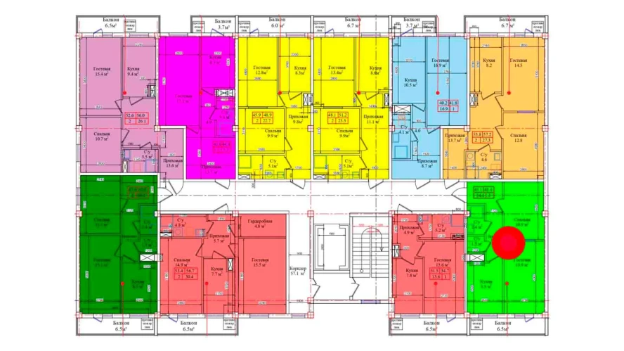 2-комнатная квартира 48.4 м²  3/3 этаж