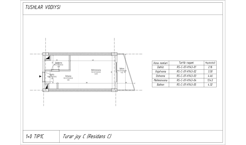 1-xonali xonadon 24.643 m²  5/5 qavat