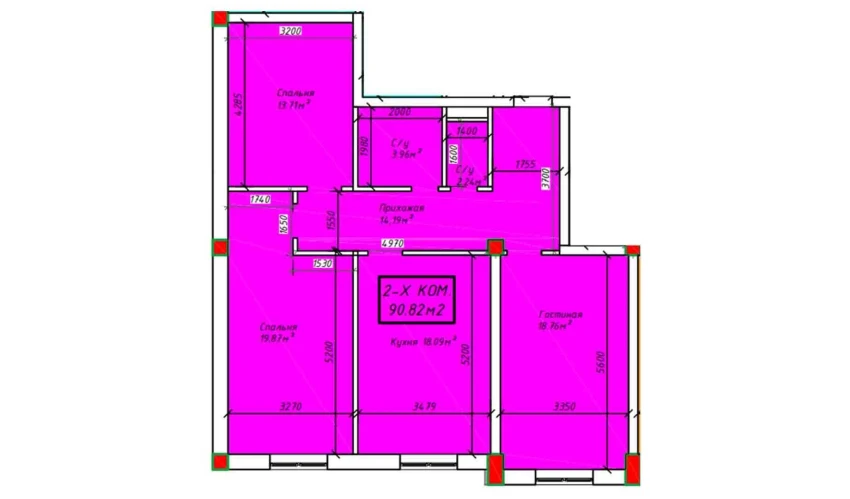 3-xonali xonadon 90.82 m²  4/4 qavat | SABZAVOT CITY Turar-joy majmuasi