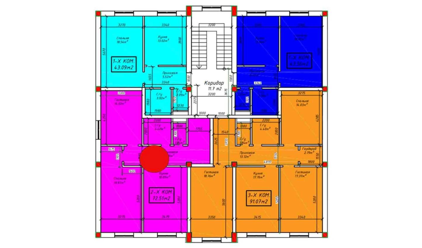 2-комнатная квартира 72.51 м²  2/2 этаж