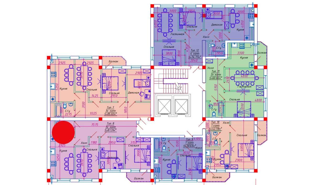 3-xonali xonadon 81.31 m²  9/9 qavat