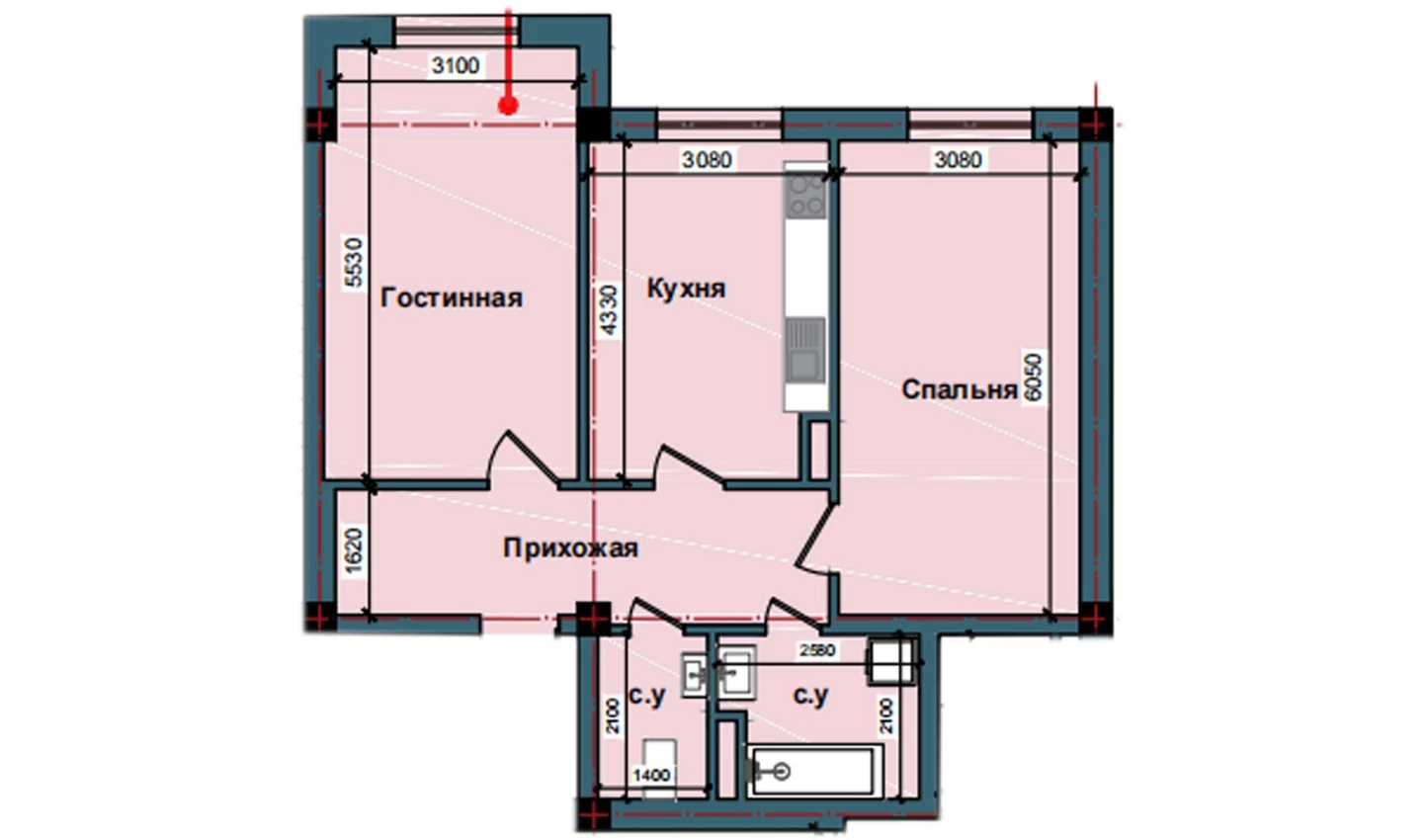 2-комнатная квартира 71.3 м²  2/2 этаж