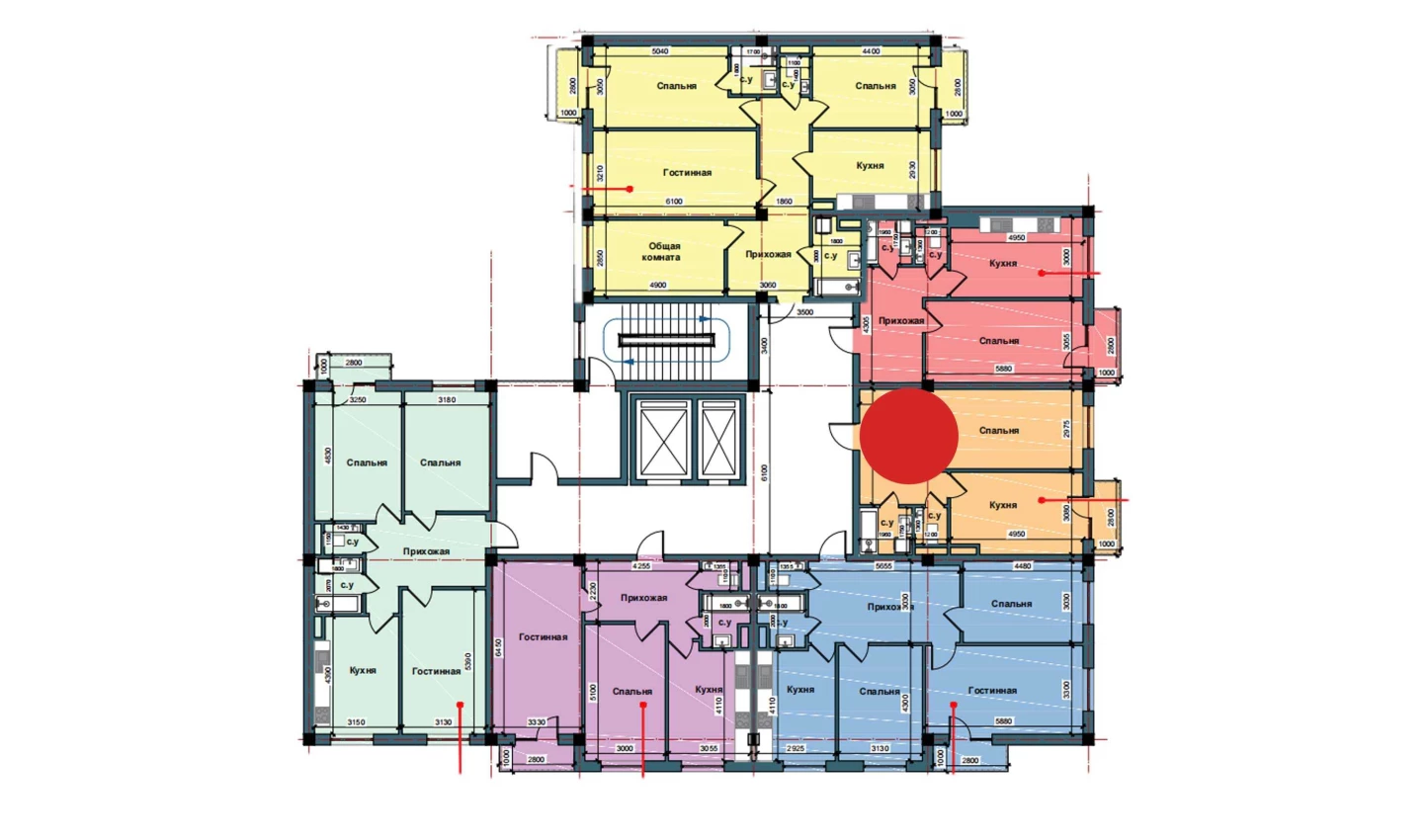 1-xonali xonadon 54.3 m²  6/6 qavat