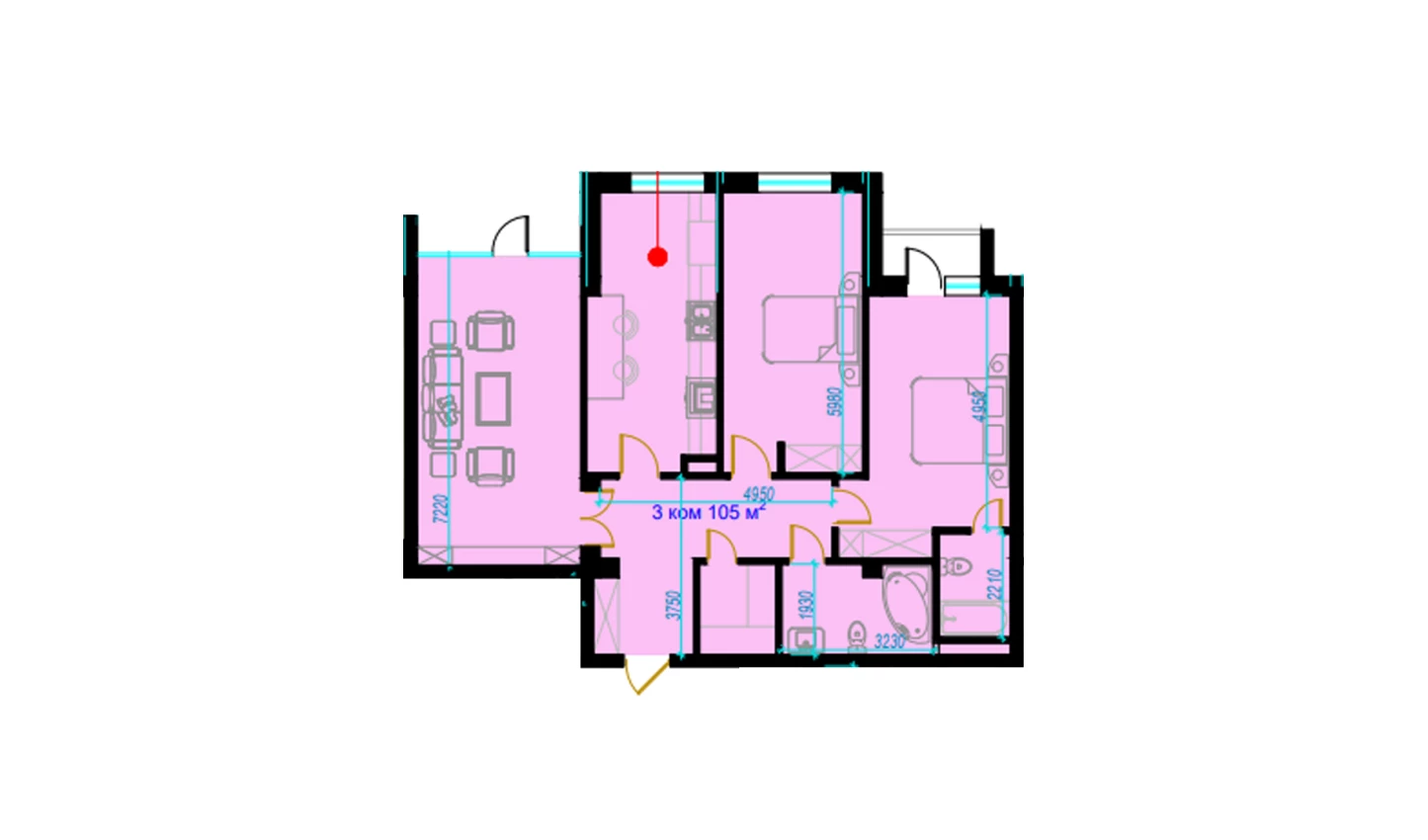 3-комнатная квартира 111.1 м²  4/4 этаж