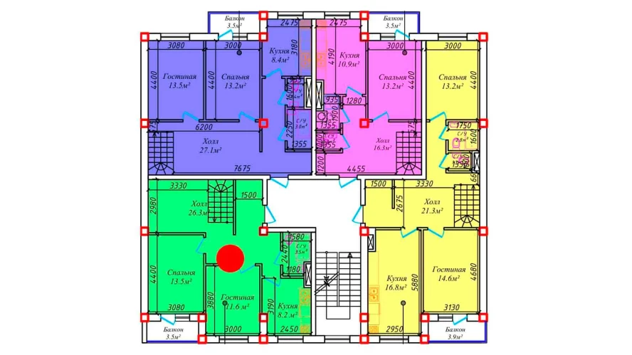 2-xonali xonadon 74.8 m²  5/5 qavat