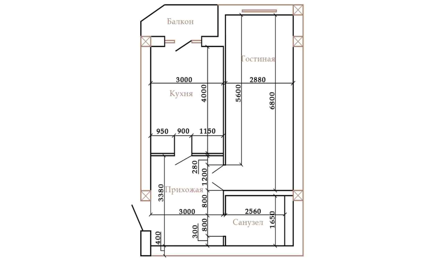 1-комнатная квартира 61 м²  8/8 этаж