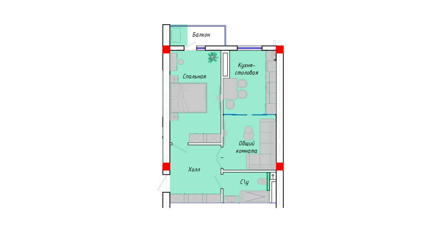 2-комнатная квартира 50.18 м²  2/2 этаж